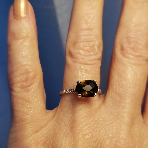 Sterling 925 silver and Smokey Topaz w/ dia. ring - Picture 2 of 7